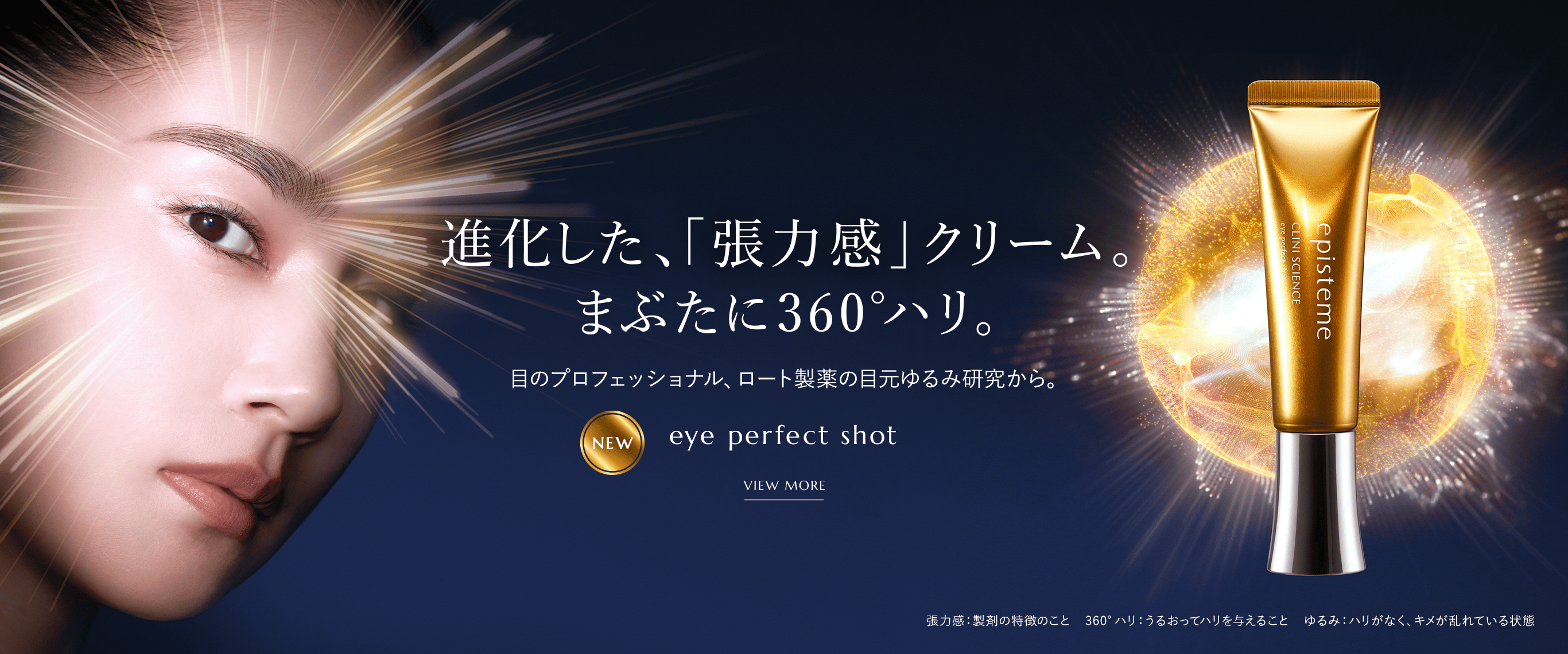 進化した、「張力感」クリーム。まぶたに360°ハリ。目のプロフェッショナル、ロート製薬の目元ゆるみ研究から。new eye perfect shot